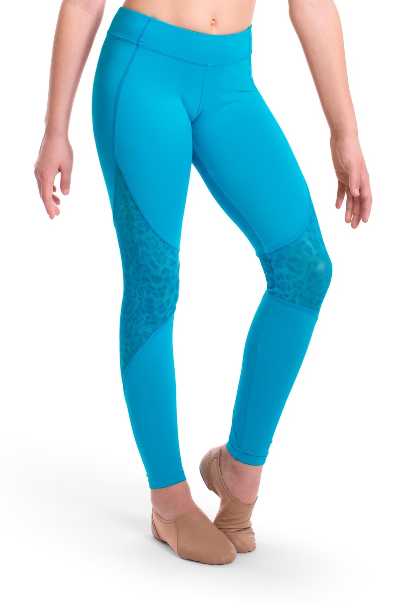 Bloch Asher Animal Printed Mesh Panelled Full Length Tight Byxor Barn Turkos | SECVG54264