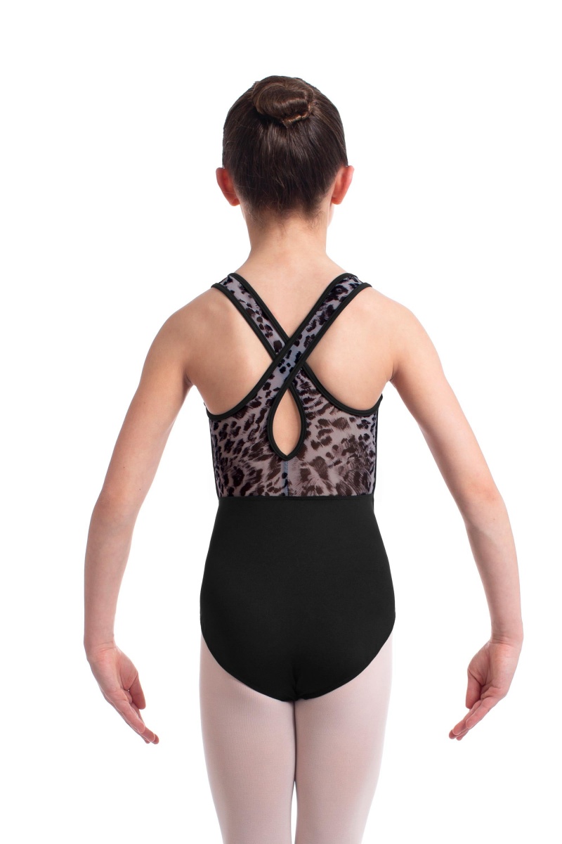 Bloch Elina Animal Printed Mesh Cross Back Leotarder Barn Svarta | SENZX63849