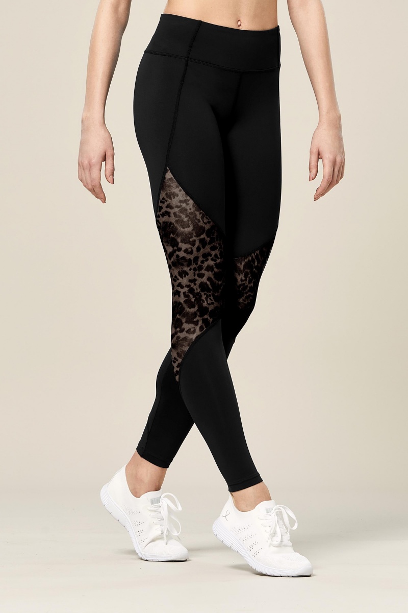 Bloch Ezra Animal Printed Mesh Panelled Full Length Tight Byxor Dam Svarta | SSENY10221