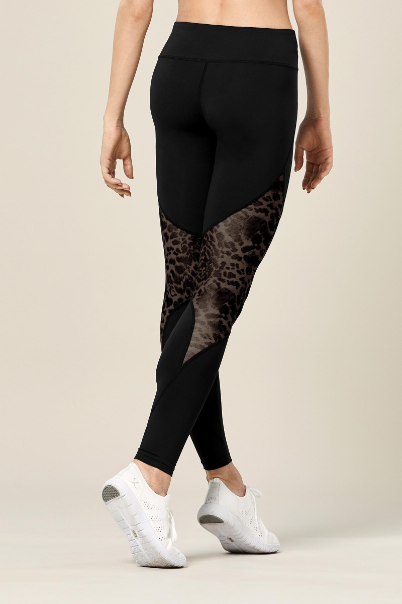 Bloch Ezra Animal Printed Mesh Panelled Full Length Tight Byxor Dam Svarta | SSENY10221