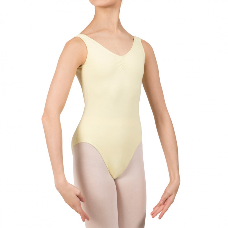 Bloch Gathered Front With Low Back Leotarder Barn Citron | YSEGT98492