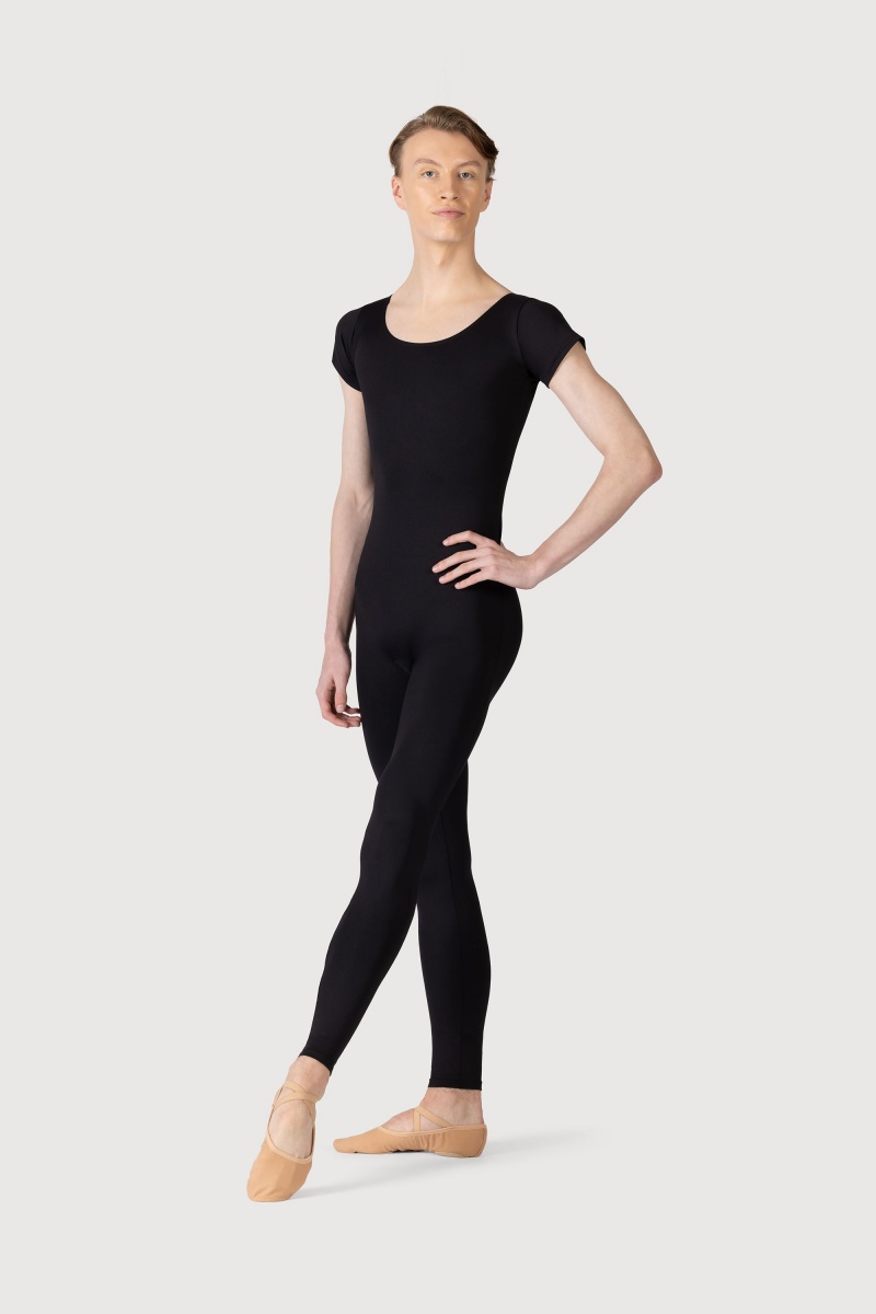 Bloch Microlux™ Scoop Neck Cap Sleeve Unitards Herr Svarta | SEQCS55554