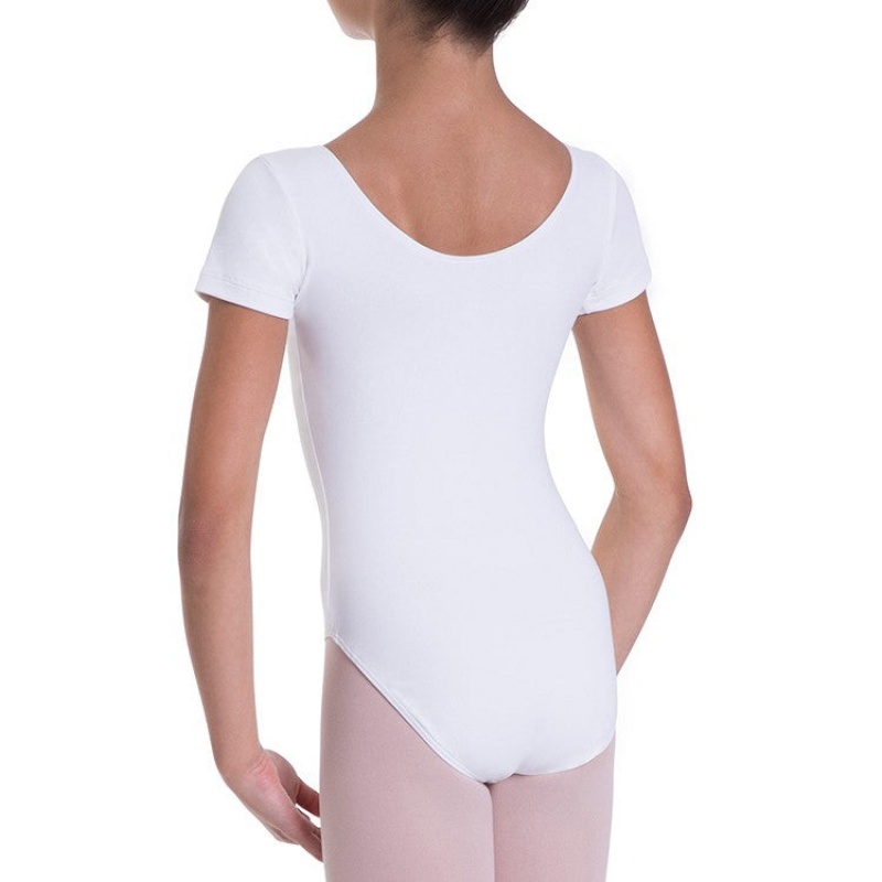 Bloch Overture Olisia Korta Sleeve Leotarder Barn Vita | PSEER45168