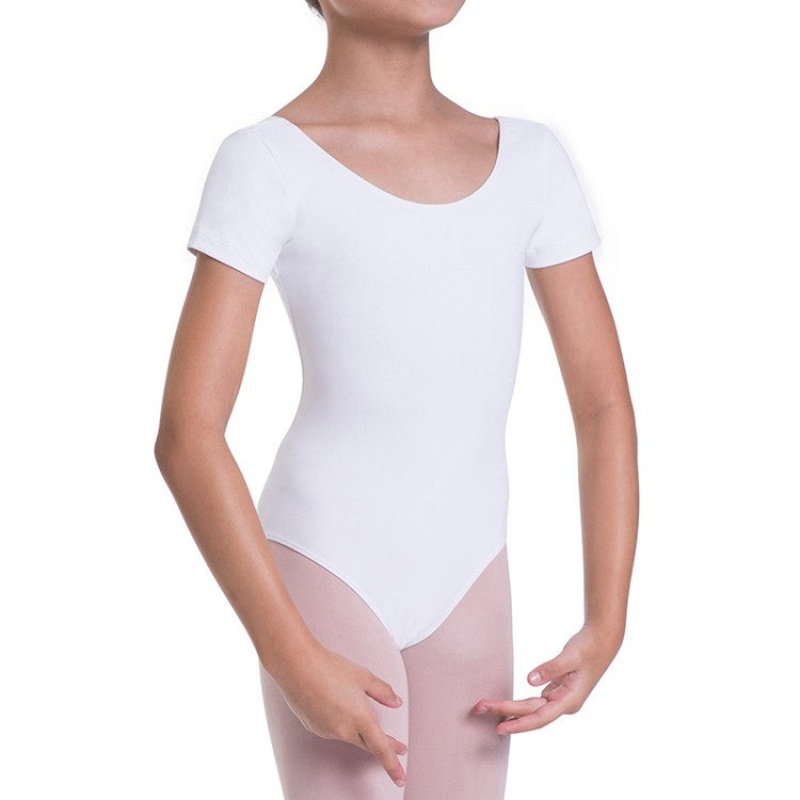 Bloch Overture Olisia Korta Sleeve Leotarder Barn Vita | PSEER45168